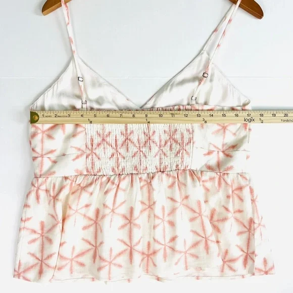 Loft Cami Tank Top Large Petite Linen Blend Cream Pink Stars Boho Baby Doll NWT - Picture 6 of 10